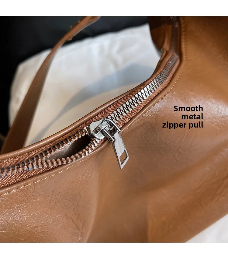 Fall New Large Capaci Pure Color Soft Leather Tote Bag Women's Versatile Single oulder Underarm Bag for Commuting And o... Your Shop Mania