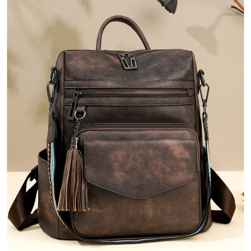 Backpack for Women Large Womens Backpack Leather Travel Fashion Purse Designer Ladies Shoulder Bags with Tassel Two-toned Brown Your Shop Mania
