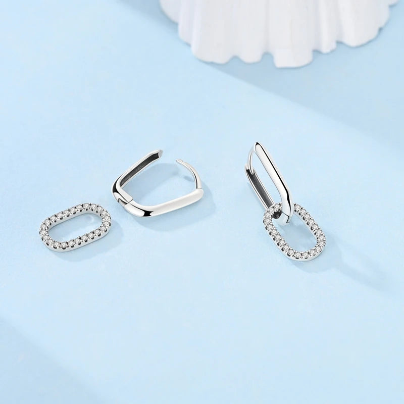 925 Sterling Silver Simple U-shaped Stone Inlaid Earrings Ladies' Festival&Wedding&Banquet Jewelry Your Shop Mania