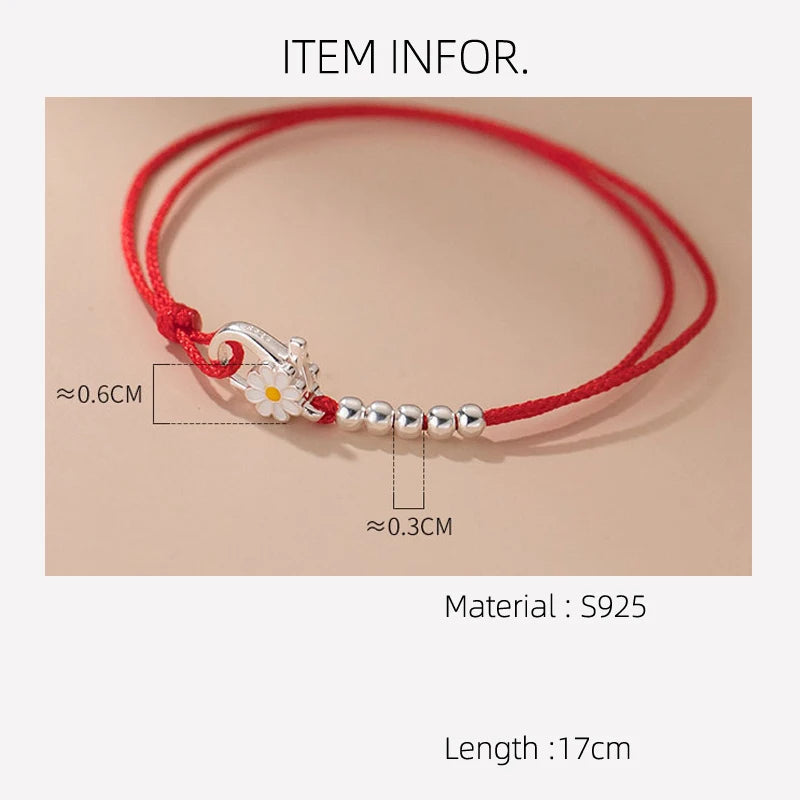 Red Thread For Hand 925 Sterling Silver Bracelet Women Rope Thread Bracelets For Women Silver 925 Daisy Flower Your Shop Mania