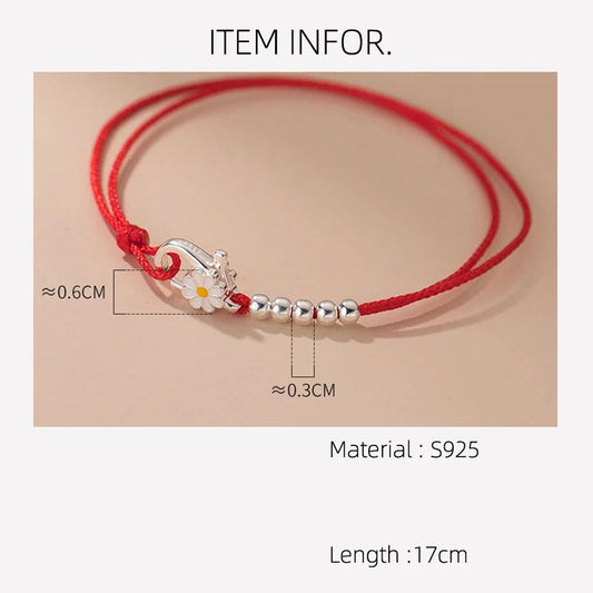 Red Thread For Hand 925 Sterling Silver Bracelet Women Rope Thread Bracelets For Women Silver 925 Daisy Flower Your Shop Mania