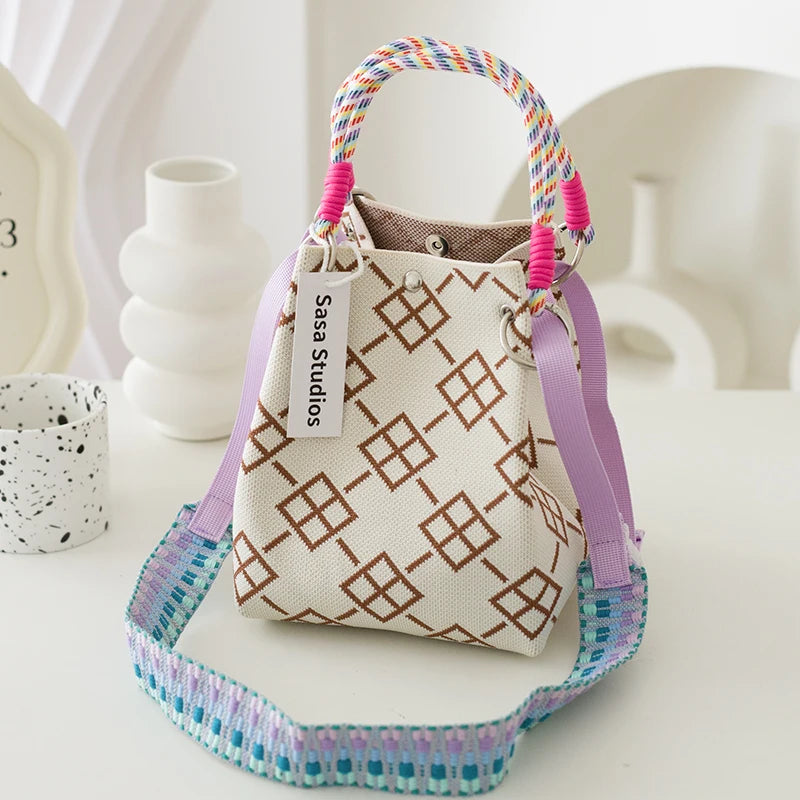 Korean Sle Knitted Tote Bag Large Capaci Portable Handbag Commuter Buet Bag Cute Floral Pattern Women's Handbag Your Shop Mania