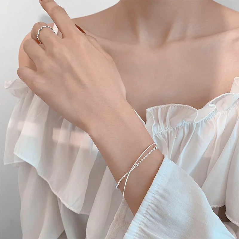 Double layered bracelet for women simple small round bead bracelet student snake bone chain Fashion bracelet jewelry Your Shop Mania