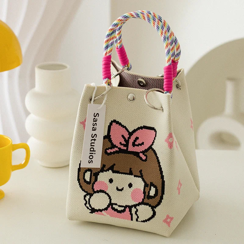 Korean Sle Knitted Tote Bag Large Capaci Portable Handbag Commuter Buet Bag Cute Floral Pattern Women's Handbag Your Shop Mania