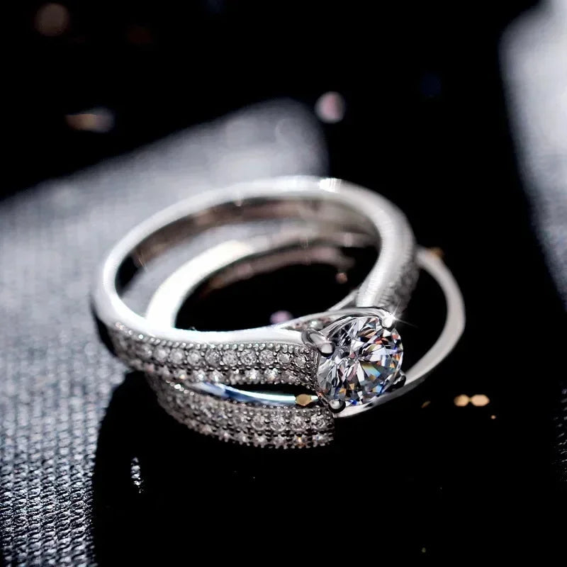 New 925 Sterling Silver Ring Two In One AAAAA Zircon Ring Wedding Ring For Woman High Jewelry Gift Your Shop Mania