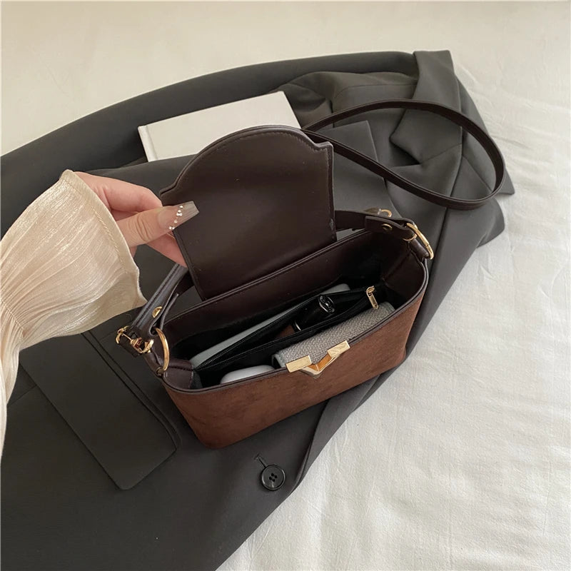 Fashionable Mini Suede Women's Bag, Faux Suede Tote Bag, Hardware Lock Buckle Decoration Handbag Purse Shoulder Cross Body Bags Your Shop Mania