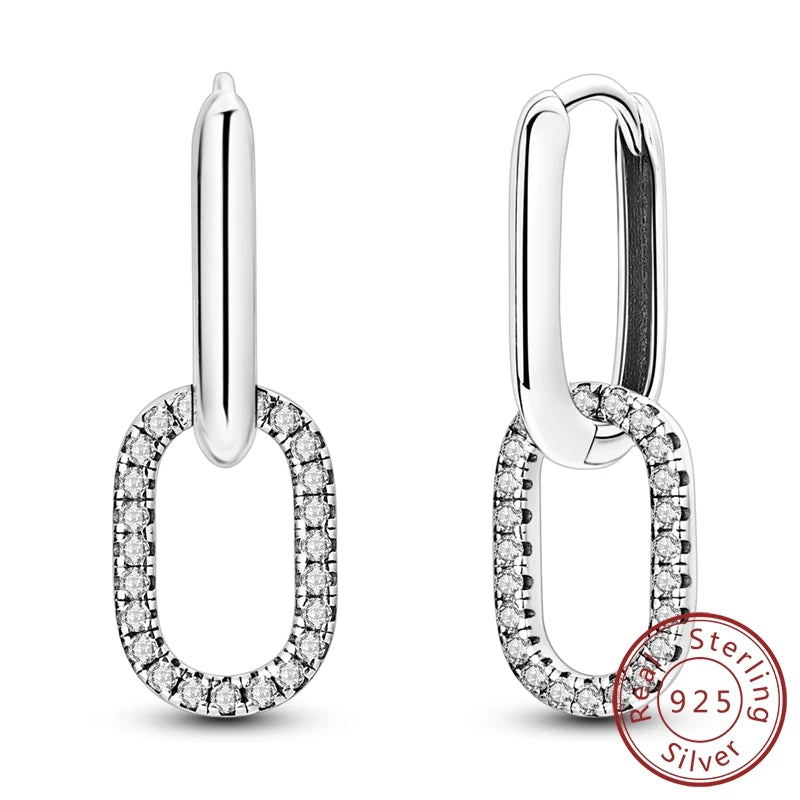 925 Sterling Silver Simple U-shaped Stone Inlaid Earrings Ladies' Festival&Wedding&Banquet Jewelry Your Shop Mania
