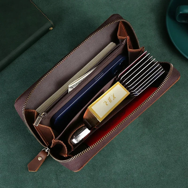 Upgraded Large Capacity Genuine Leather Men's Handbag Integrated Cigarette Phone Wallet Soft Texture Famous Horse Skin Clutch Your Shop Mania