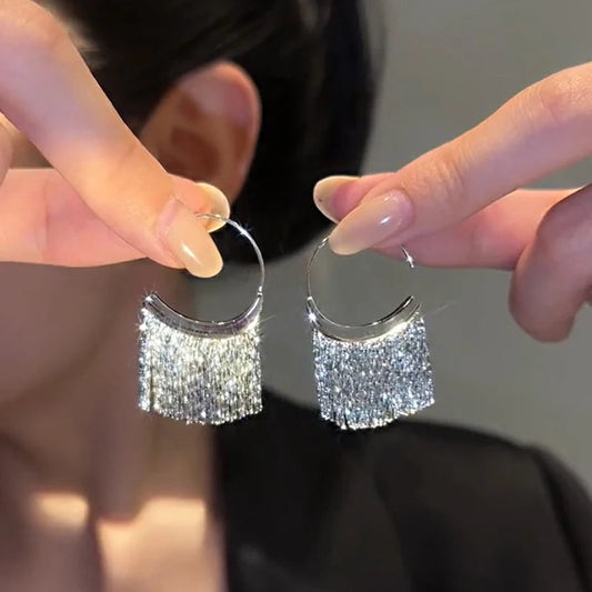 New Version 925 Silver Dense Snake Bone Tassel Earrings Women's Simple Golden Silver Color Earrings Party Jewelry Beautiful Gift Your Shop Mania