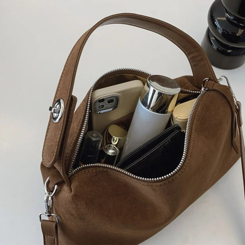New Fashion Simple Fall Winter Spacious Boston Tote Bag Soft Matte Suede Design Women's Large Capacity Portable Hand Strap Bag Your Shop Mania
