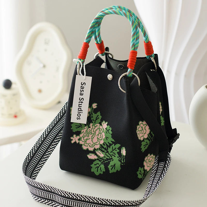 Korean Sle Knitted Tote Bag Large Capaci Portable Handbag Commuter Buet Bag Cute Floral Pattern Women's Handbag Your Shop Mania