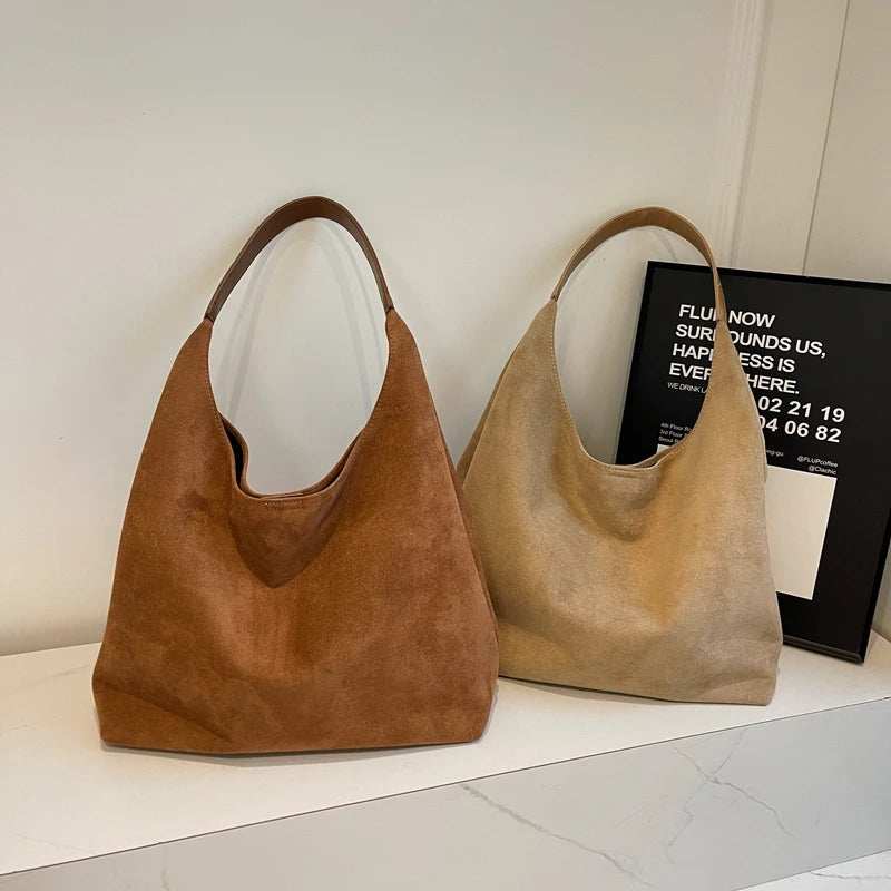 MOODS Casual Shoulder Tote Bag Set For Women 2-IN-1 Suede Pure Color Large Capacity Shopper Tote 2024 Winter New Handbags Female Your Shop Mania