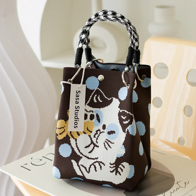 Korean Sle Knitted Tote Bag Large Capaci Portable Handbag Commuter Buet Bag Cute Floral Pattern Women's Handbag Your Shop Mania