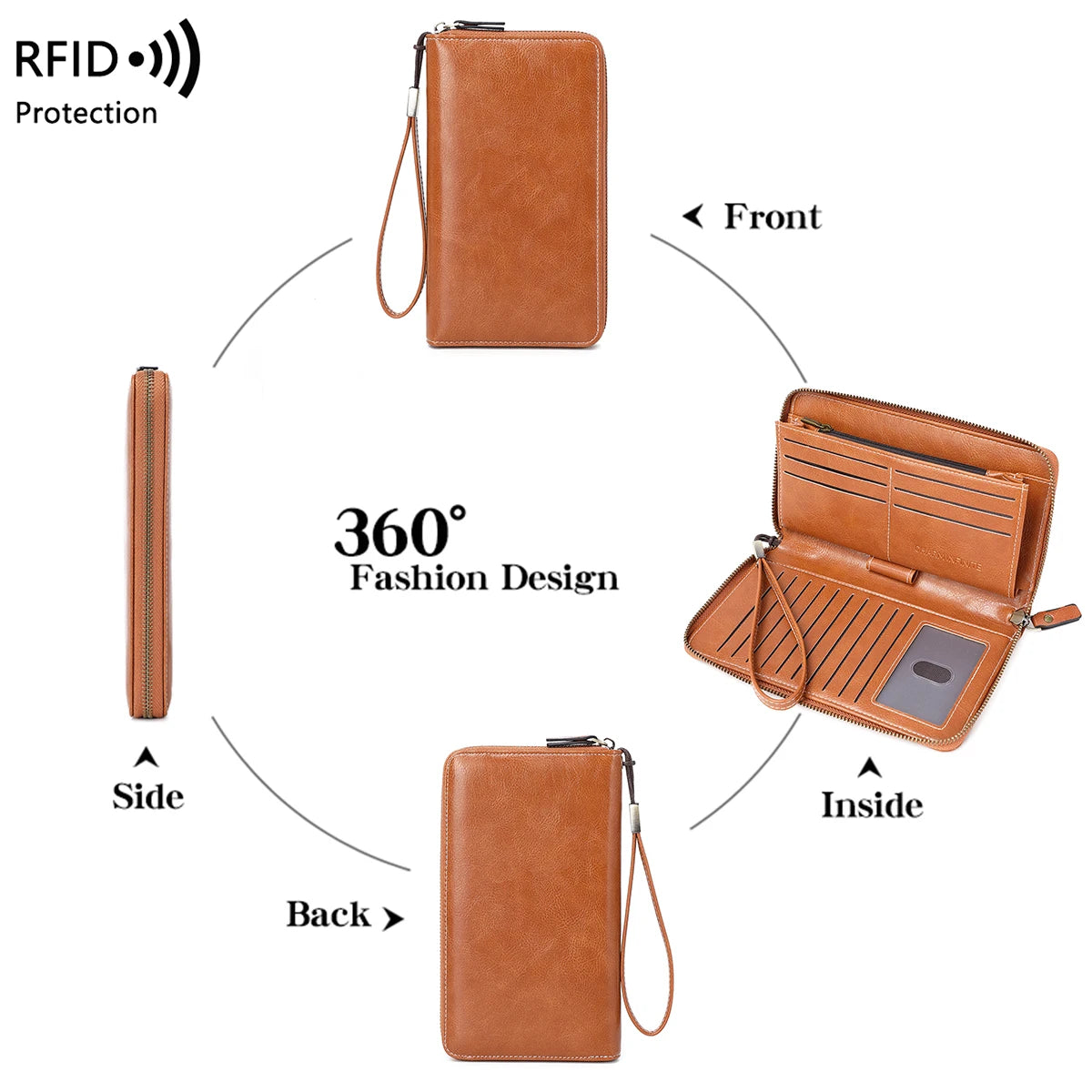 RFID Anti-Theft Brush Wallet for Women, Multi Slot, Vintage, Large Capacity, Multi-functional, Stylish Clutch with Wrist Strap Your Shop Mania