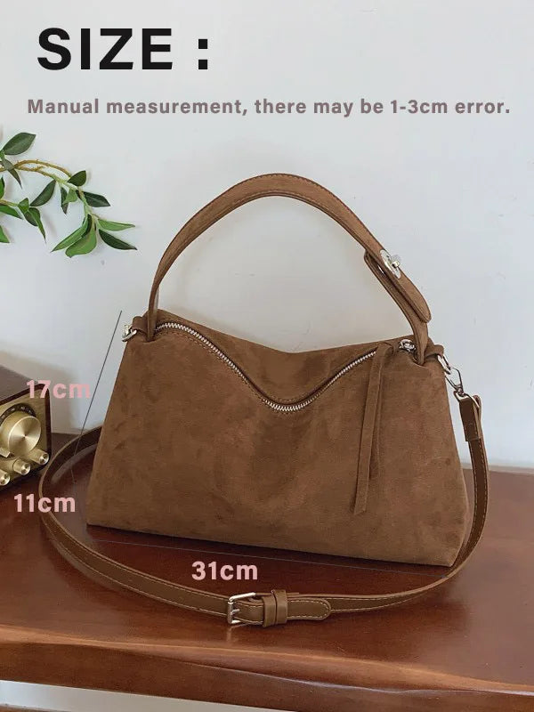 New Fashion Simple Fall Winter Spacious Boston Tote Bag Soft Matte Suede Design Women's Large Capacity Portable Hand Strap Bag Your Shop Mania