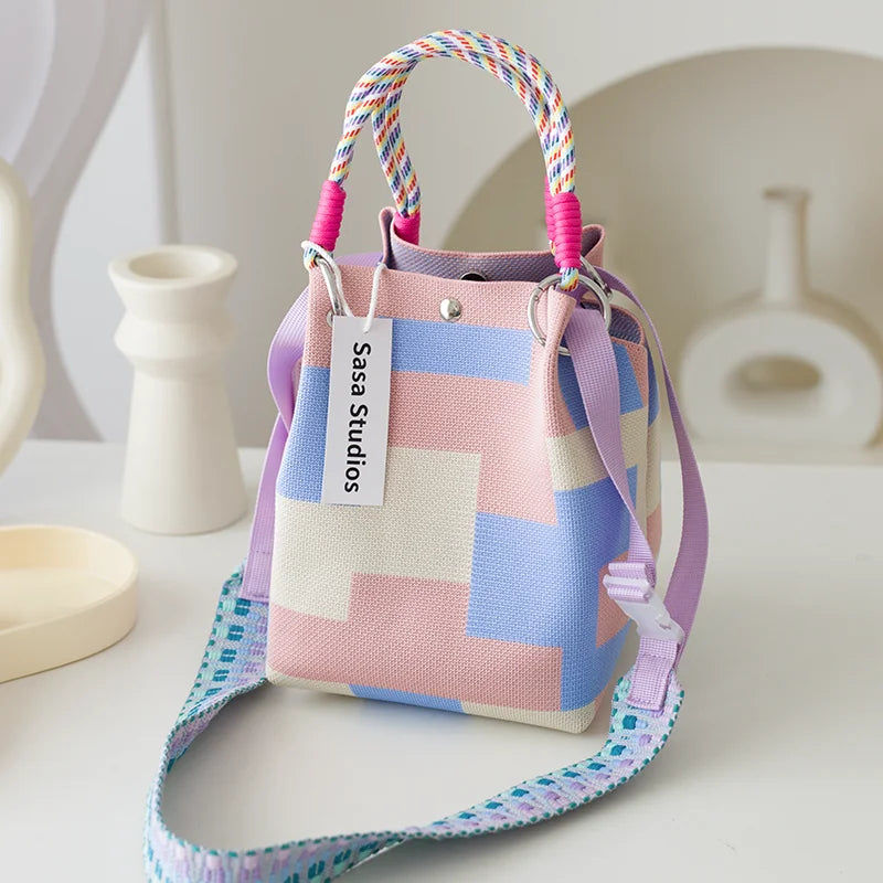 Korean Sle Knitted Tote Bag Large Capaci Portable Handbag Commuter Buet Bag Cute Floral Pattern Women's Handbag Your Shop Mania