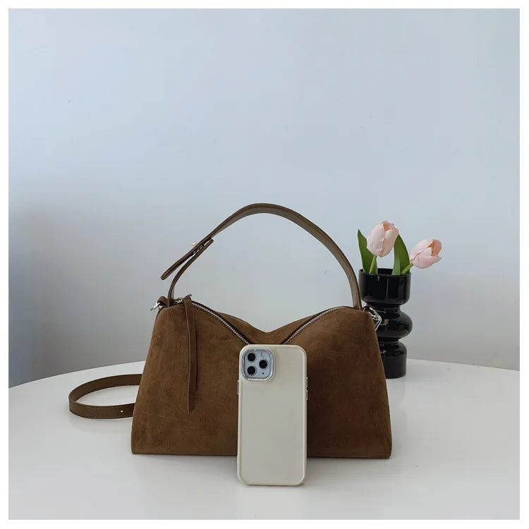New Fashion Simple Fall Winter Spacious Boston Tote Bag Soft Matte Suede Design Women's Large Capacity Portable Hand Strap Bag Your Shop Mania