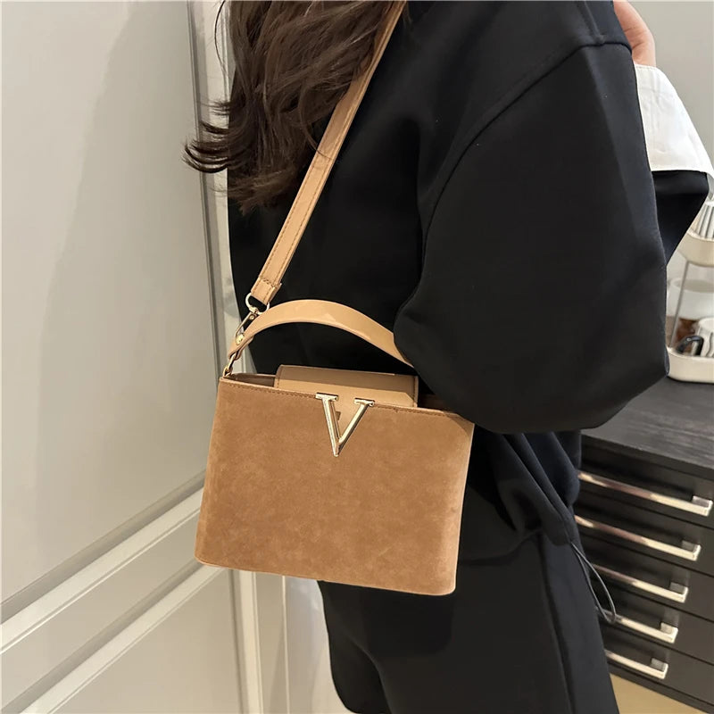 Fashionable Mini Suede Women's Bag, Faux Suede Tote Bag, Hardware Lock Buckle Decoration Handbag Purse Shoulder Cross Body Bags Your Shop Mania