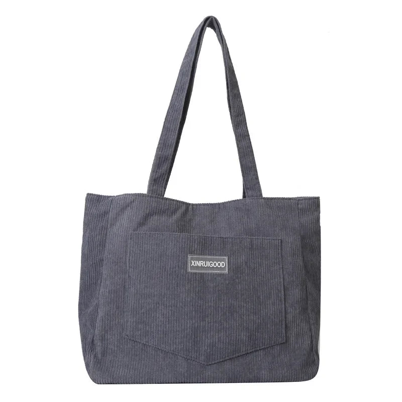Large Capacity Shoulder Bag Trendy Corduroy Tote Bag Solid Color Ladies Handbag With Front Pocket Your Shop Mania