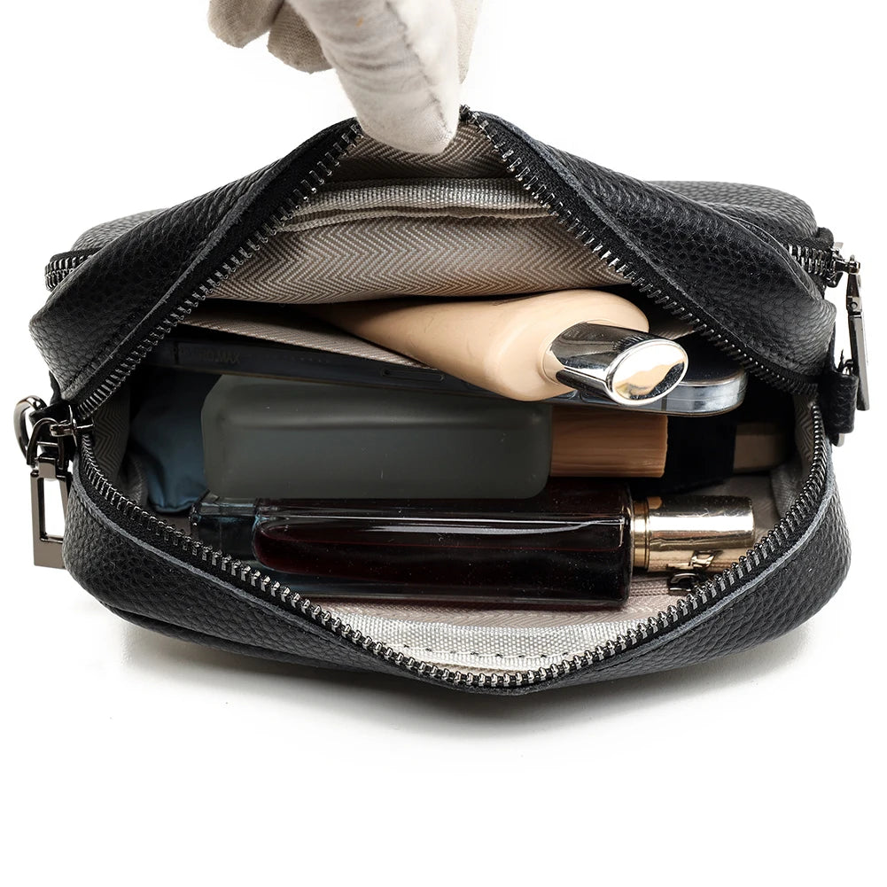 Genuine Leather Crossbody Bag Fashion Mobile Phone Bag Portable Elegant Solid Color Adjustable Strap Simple for Weekend Vacation Your Shop Mania