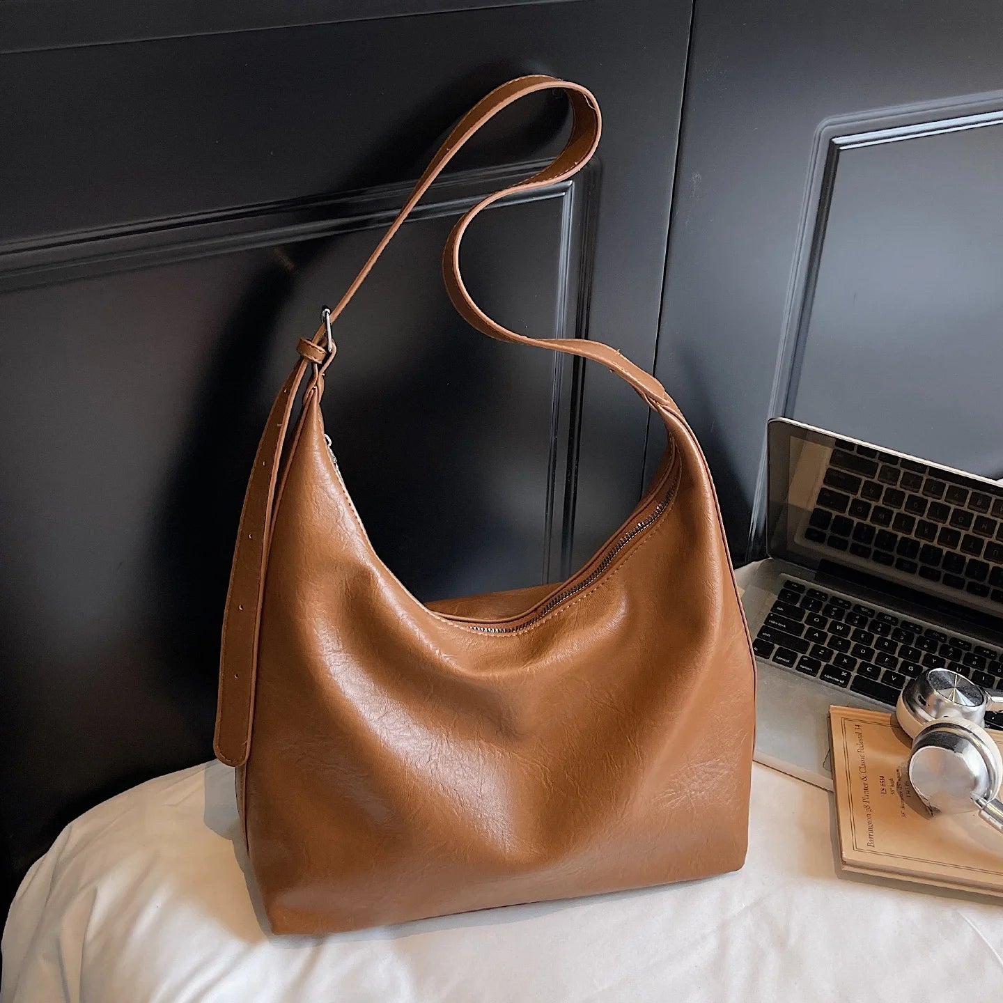 Fall New Large Capaci Pure Color Soft Leather Tote Bag Women's Versatile Single oulder Underarm Bag for Commuting And o... Your Shop Mania