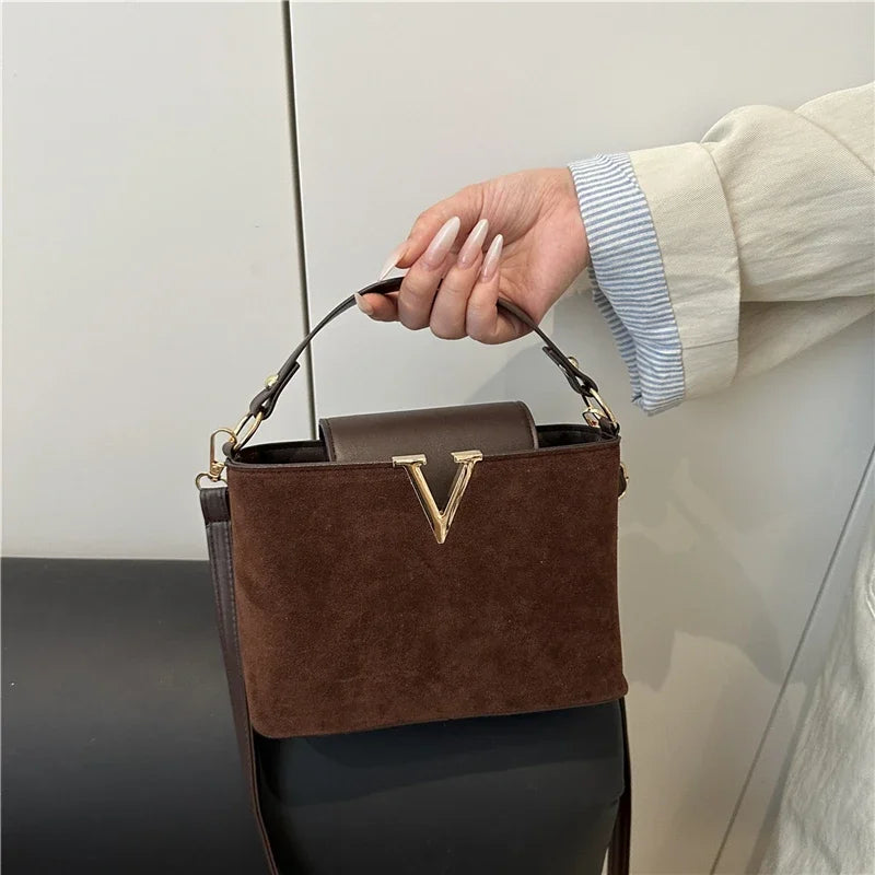 Fashionable Mini Suede Women's Bag, Faux Suede Tote Bag, Hardware Lock Buckle Decoration Handbag Purse Shoulder Cross Body Bags Your Shop Mania