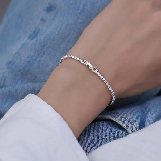 Hot Sterling 925 Silver Full AAA Zircon Bracelet Fine Jewelry 16cm-19cm 2-3mm Shiny CZ Accessories For Women Anniversary Gift Your Shop Mania