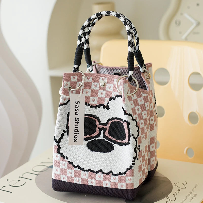 Korean Sle Knitted Tote Bag Large Capaci Portable Handbag Commuter Buet Bag Cute Floral Pattern Women's Handbag Your Shop Mania