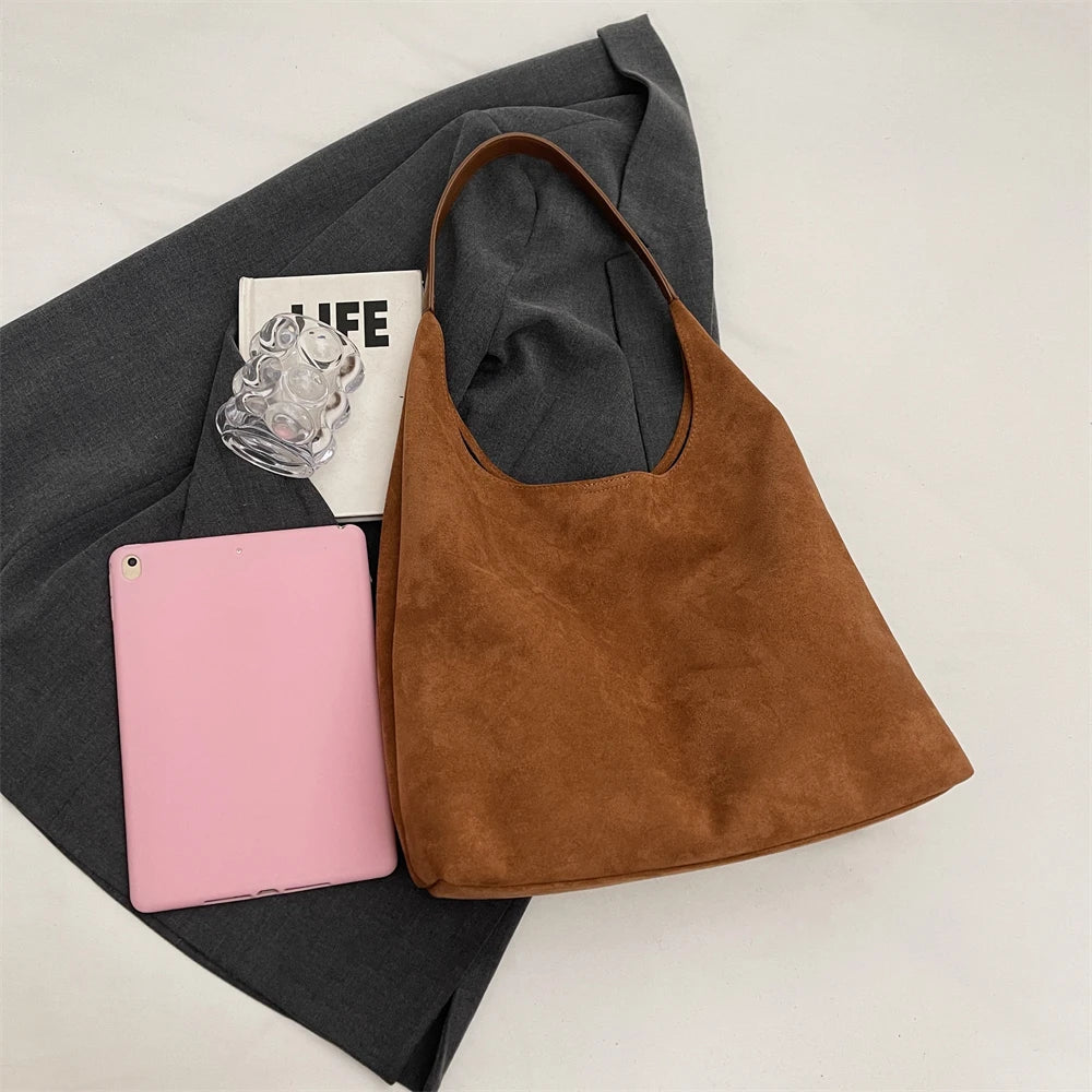 MOODS Casual Shoulder Tote Bag Set For Women 2-IN-1 Suede Pure Color Large Capacity Shopper Tote 2024 Winter New Handbags Female Your Shop Mania