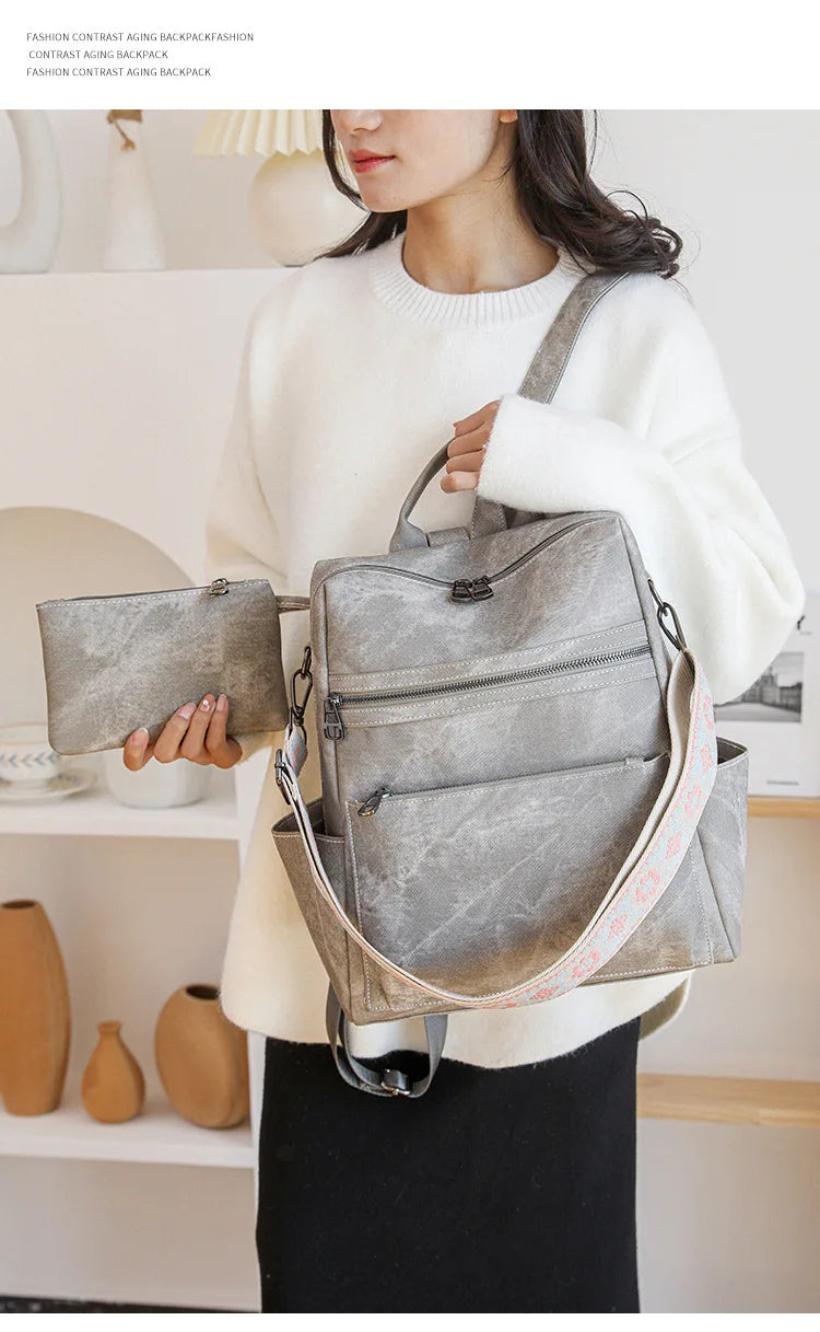 Lightweight Girls Retro Backpack Fashion Multipurpose Women's Backpack Large Capacity Leisure Travel Dual-purpose Shoulder Bag Your Shop Mania