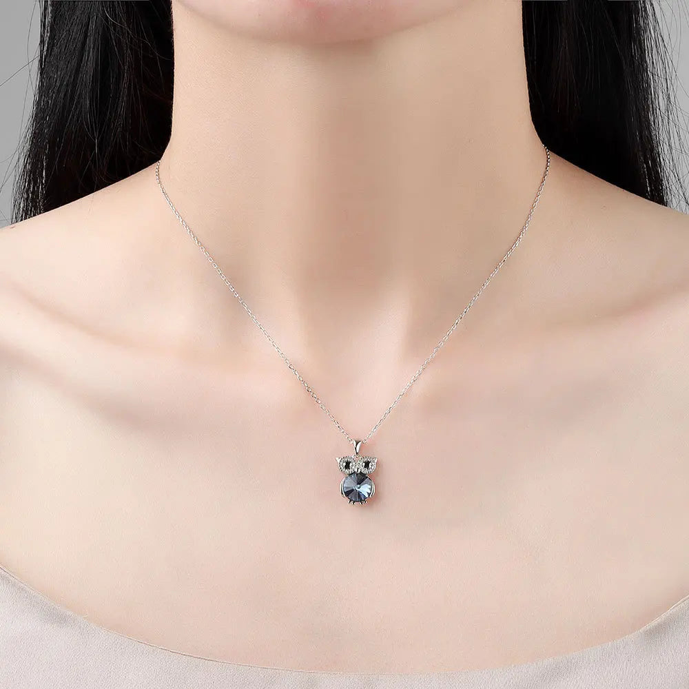 Blue Cute Owl Stone Choker Necklace