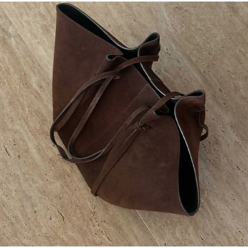 Brand Suede Design Shoulder Bag New Luxury Retro Women's Tote Bag Solid Color Genuine Leather Texture Large Capacity Handbag Your Shop Mania