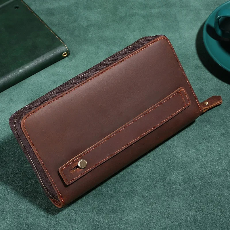 Upgraded Large Capacity Genuine Leather Men's Handbag Integrated Cigarette Phone Wallet Soft Texture Famous Horse Skin Clutch Your Shop Mania