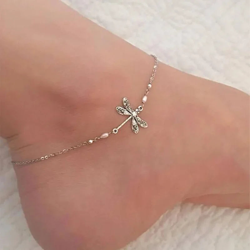Little Dragonfly Charm Anklet with Silvertone Chain Dragonfly Jewelry Encouragement Gift for Women Teen Girls Dragonfly Anklet Your Shop Mania