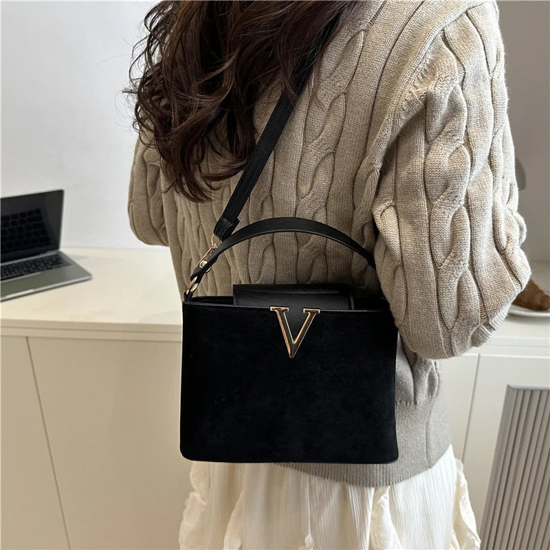 Fashionable Mini Suede Women's Bag, Faux Suede Tote Bag, Hardware Lock Buckle Decoration Handbag Purse Shoulder Cross Body Bags Your Shop Mania