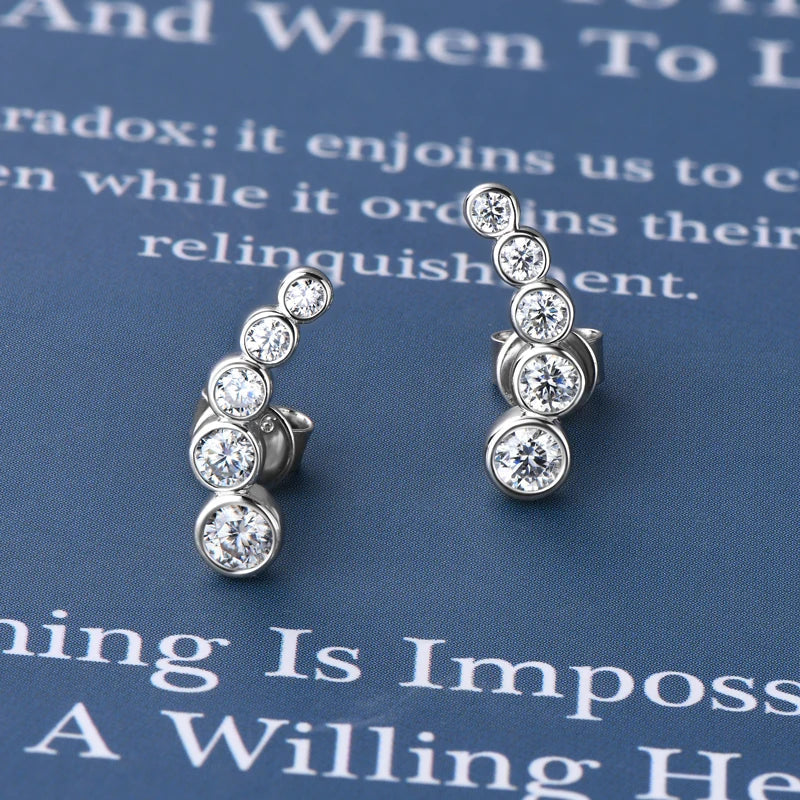 All Round Moissanite Earrings for Women 0.43ctw Climber Earrings Studs 925 Silver Certified Original Engagement Jewelry Your Shop Mania