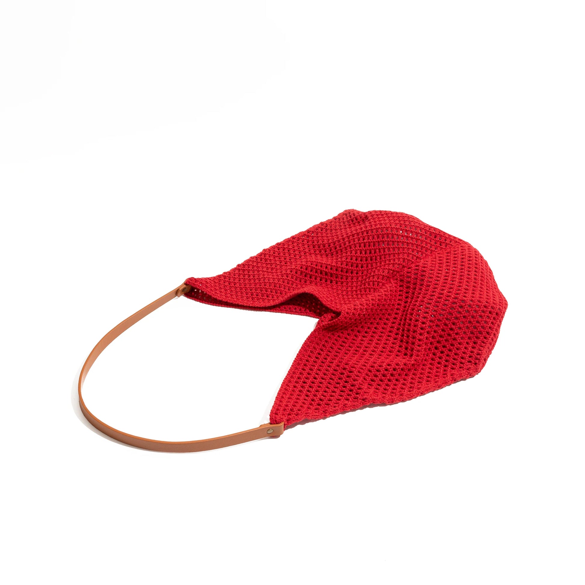 CKKUI Cotton Rope Knitted Crochet Shoulder Shopping Purses With PU Leather Top Handle Korean Style Simple Red Large Capacity Bag Your Shop Mania