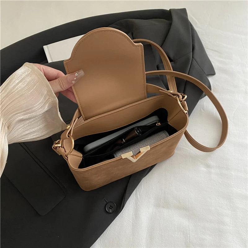 Fashionable Mini Suede Women's Bag, Faux Suede Tote Bag, Hardware Lock Buckle Decoration Handbag Purse Shoulder Cross Body Bags Your Shop Mania