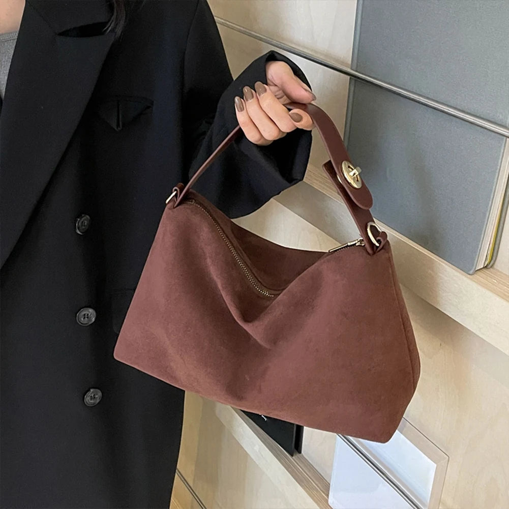 Fashion Autumn Winter Big Boston Tote Soft Matte Suede Cow Leather Women's Handbag Shoulder Crossbody Bag For Women Grey Brown Your Shop Mania