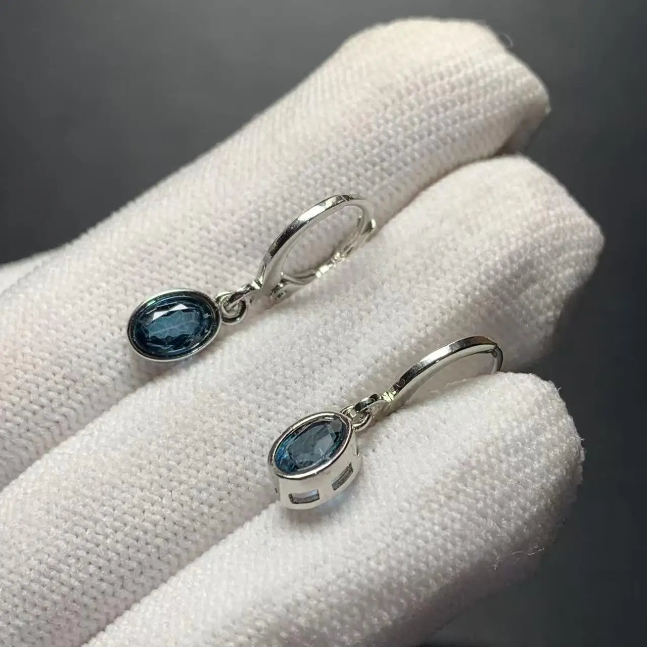 Vintage Natural Blue Topaz Hoop Earrings Simple Classic Round Circle Gemstone Jewelry Handmade 14K GOLD exclusive Your Shop Mania