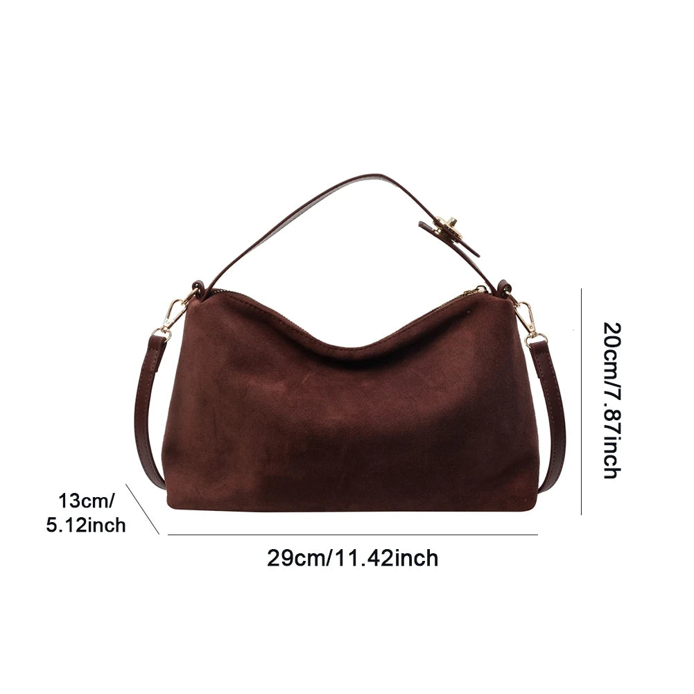 Fashion Autumn Winter Big Boston Tote Soft Matte Suede Cow Leather Women's Handbag Shoulder Crossbody Bag For Women Grey Brown Your Shop Mania