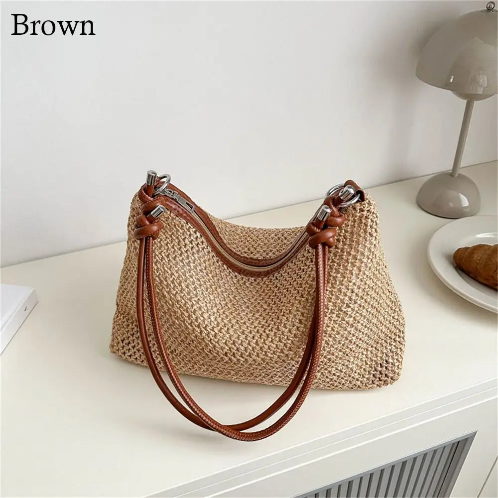 Rattan Straw Bag Fashion Woven Large Capacity Handbag Handmade Braid Shoulder Bag Summer Beach Your Shop Mania