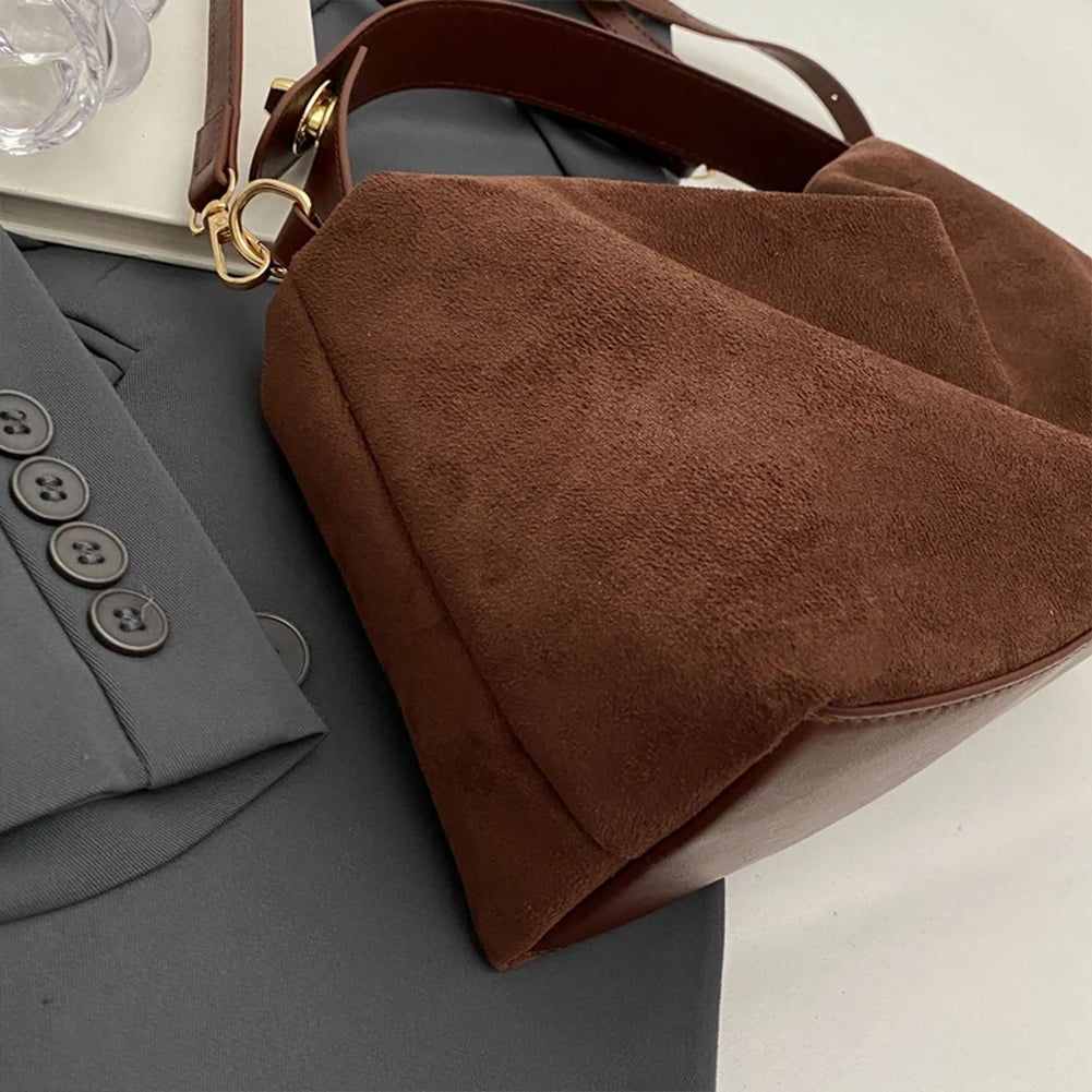 Fashion Autumn Winter Big Boston Tote Soft Matte Suede Cow Leather Women's Handbag Shoulder Crossbody Bag For Women Grey Brown Your Shop Mania