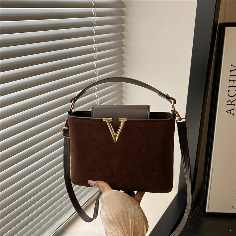 Fashionable Mini Suede Women's Bag, Faux Suede Tote Bag, Hardware Lock Buckle Decoration Handbag Purse Shoulder Cross Body Bags Your Shop Mania