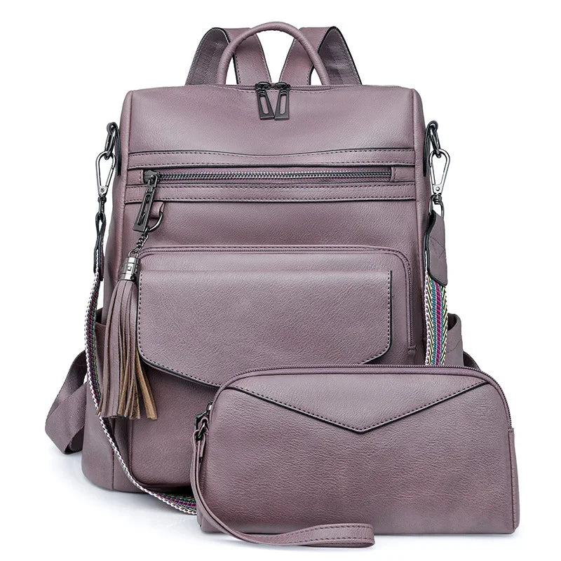 Backpack for Women Large Womens Backpack Leather Travel Fashion Purse Designer Ladies Shoulder Bags with Tassel Two-toned Brown Your Shop Mania