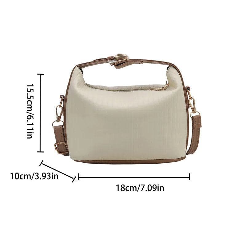 Vertical Striped Crossbody Shoulder Bag,PU Contrast Color Lunch Box Bowling Bag,Effortless Chic Sling Bag,Women Everday Handbag Your Shop Mania