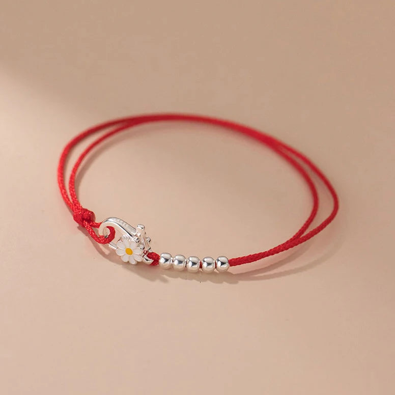 Red Thread For Hand 925 Sterling Silver Bracelet Women Rope Thread Bracelets For Women Silver 925 Daisy Flower Your Shop Mania
