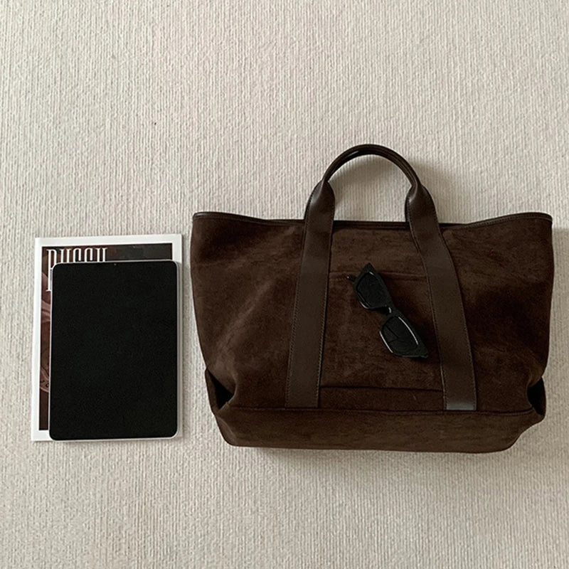 Vintage Suede Large Capacity Handbag Simple All-match Fashion Tote Bags Design Casual Top Handle Shoulder Bag For Women Your Shop Mania