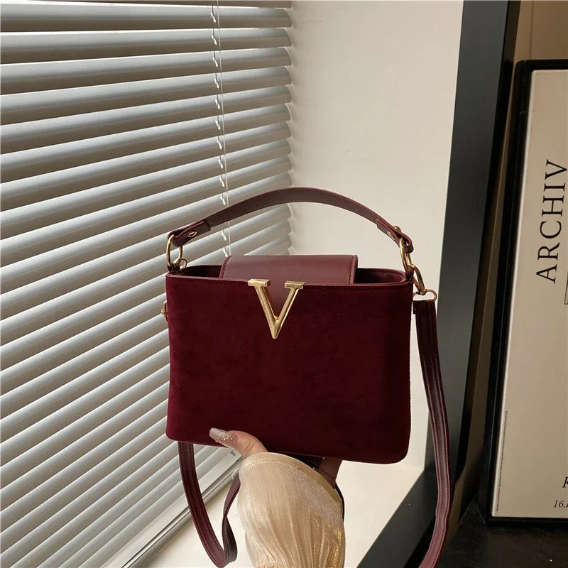 Fashionable Mini Suede Women's Bag, Faux Suede Tote Bag, Hardware Lock Buckle Decoration Handbag Purse Shoulder Cross Body Bags Your Shop Mania