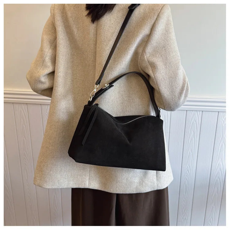 New Fashion Simple Fall Winter Spacious Boston Tote Bag Soft Matte Suede Design Women's Large Capacity Portable Hand Strap Bag Your Shop Mania